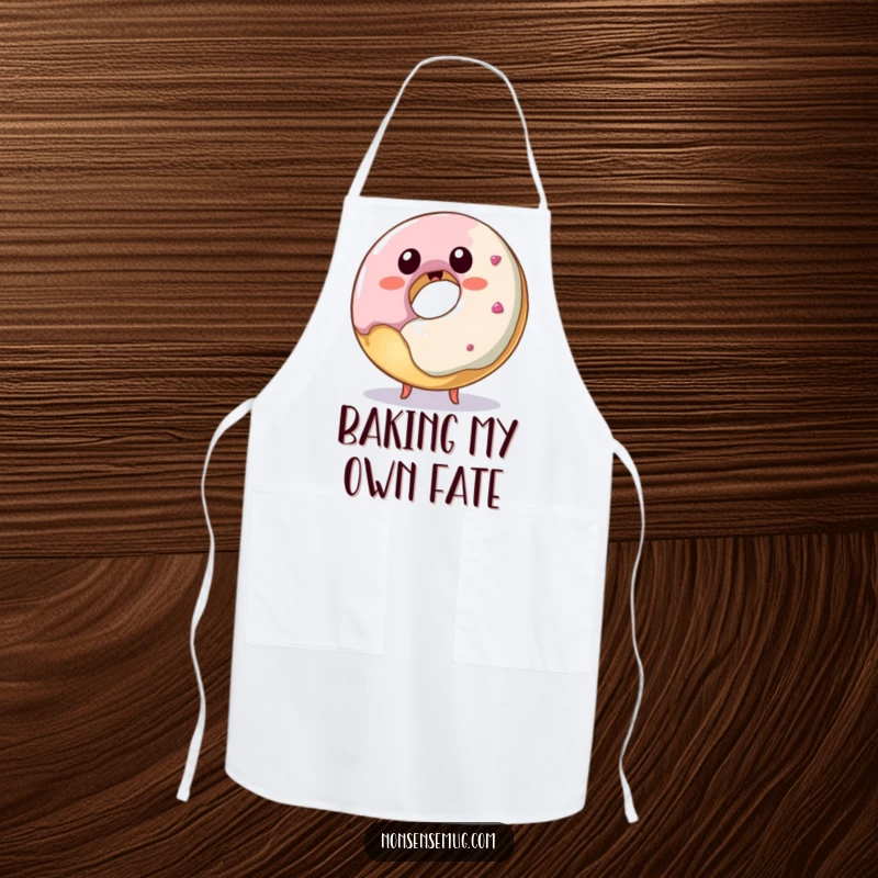 Funny donut apron, a playful baker's accessory showing a donut trying to eat itself, perfect for cooking.