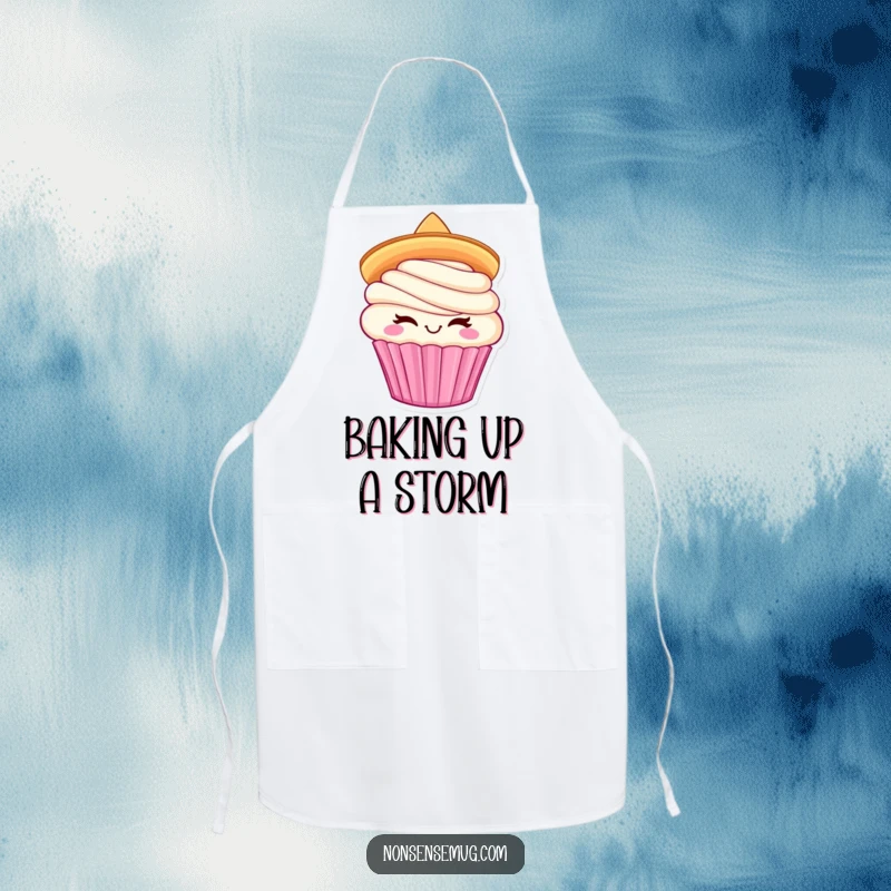 Funny Cupcake Sombrero Apron: Winking cupcake wearing a sombrero, adding festive humor to cooking.