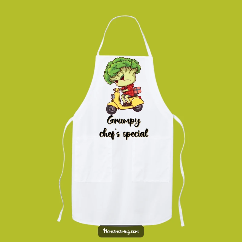 Funny Grumpy Broccoli Chef Apron - Hilarious Kitchen Ride