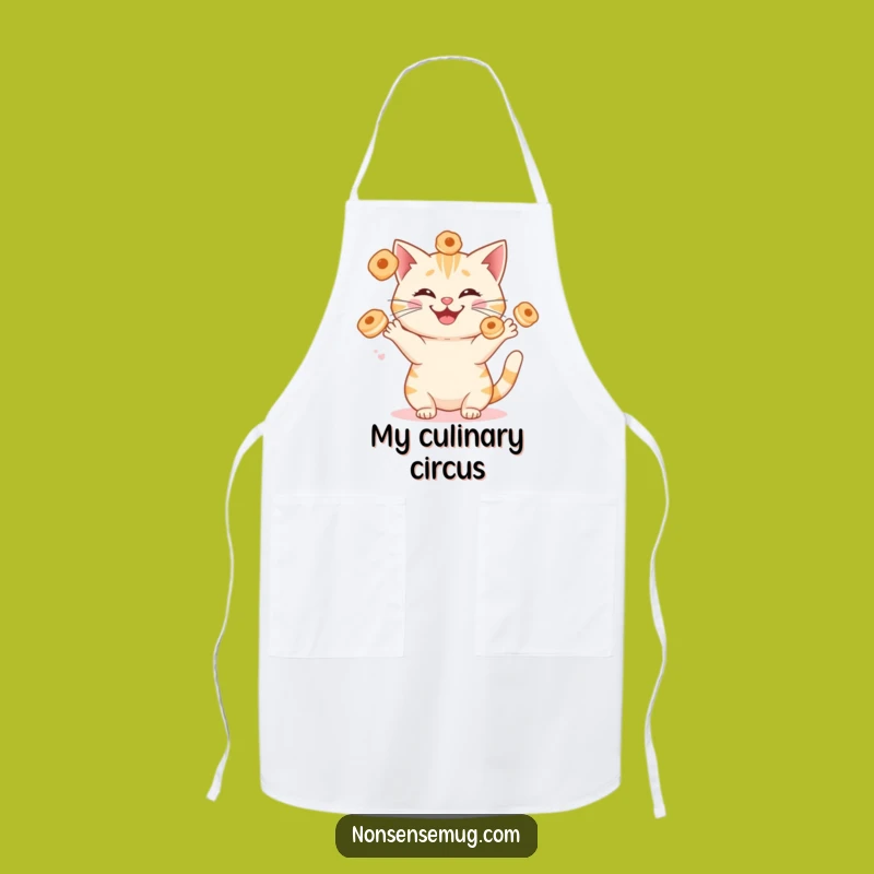 Funny Cat Juggling Pastries Apron - Kitchen Humor for Pet Lovers!