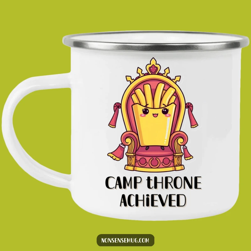 Funny French Fry Camping Mug: Royal Fry on Throne, Adventure Fuel for Kings