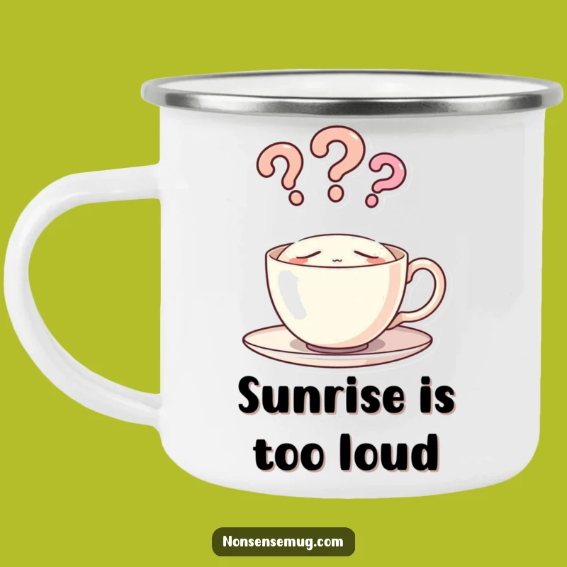 Durable Funny Sleeping Teacup Question Mark Camping Mug - Adventure Humor Gift