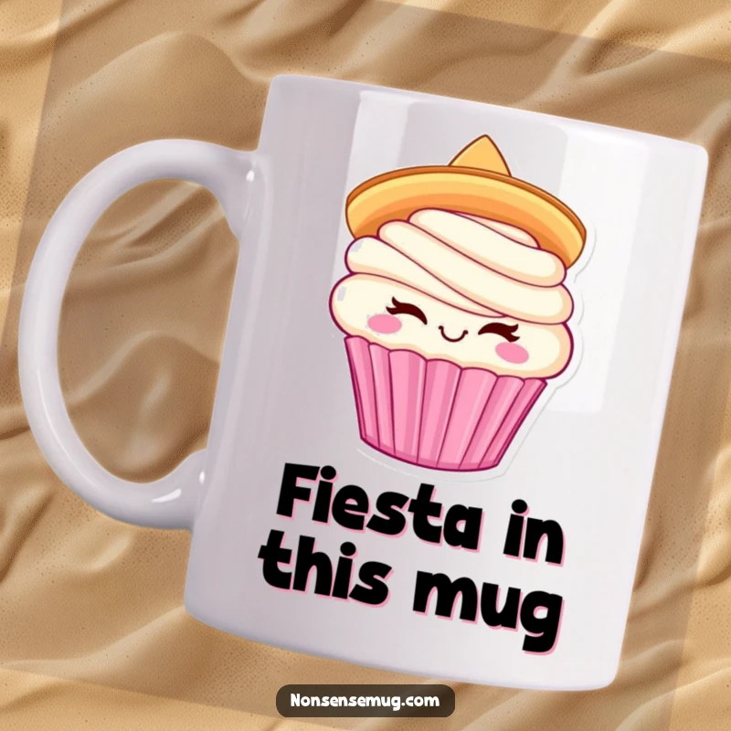 Funny Cupcake Sombrero Mug: A winking cupcake in a tiny sombrero, perfect for festive, humorous drinks.