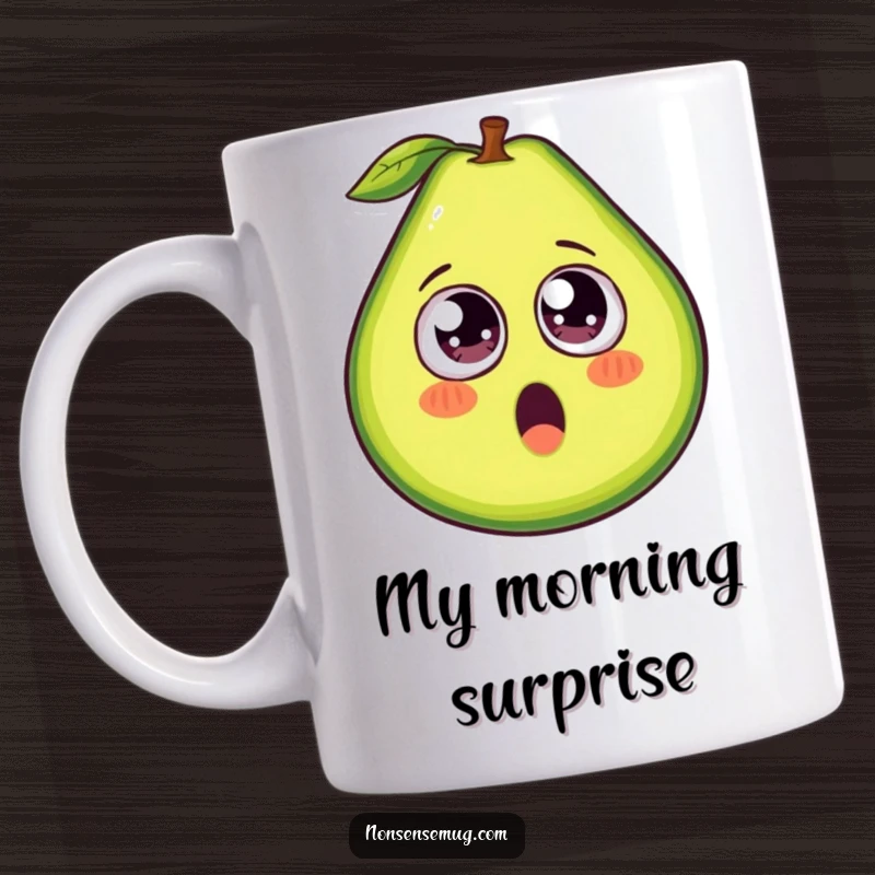 Funny avocado mug, a split avocado revealing silly googly eyes, perfect for breakfast and brunch lovers.