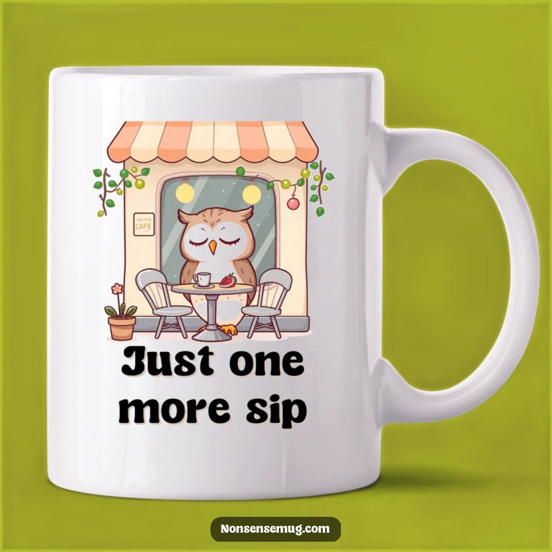 Funny Sleepy Owl Cafe Mug: A Hilarious Breakfast Scene for Coffee Lovers