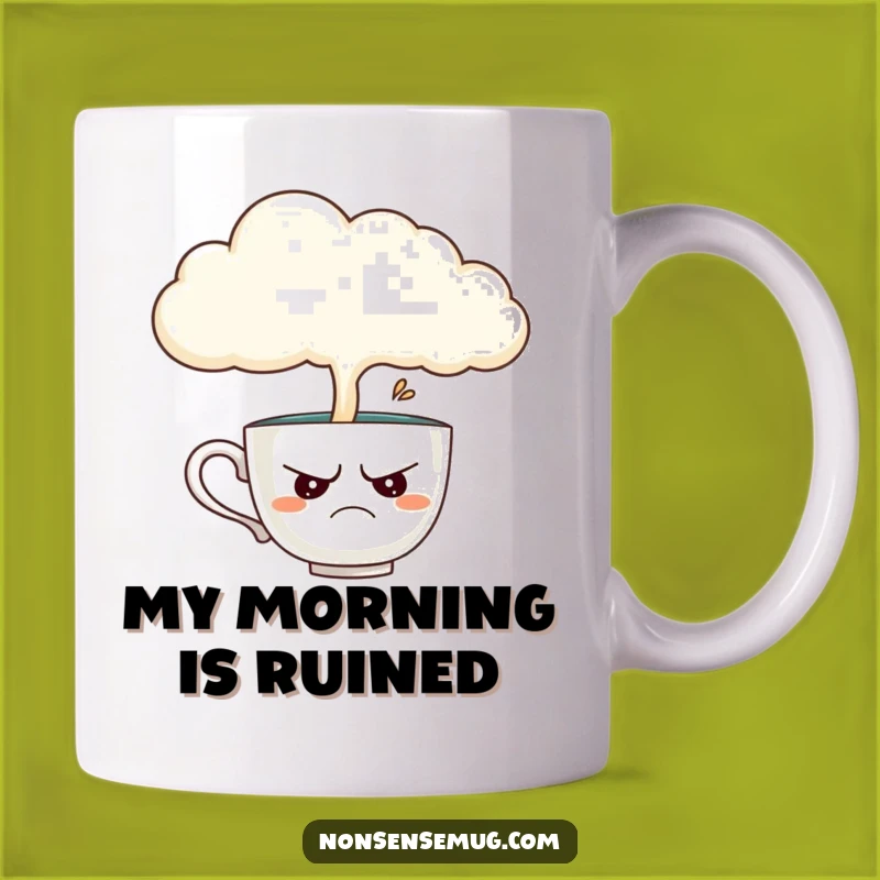 Funny Teacup Mug Gift: Disgruntled Teacup Under Rainy Cloud, Relatable Humor