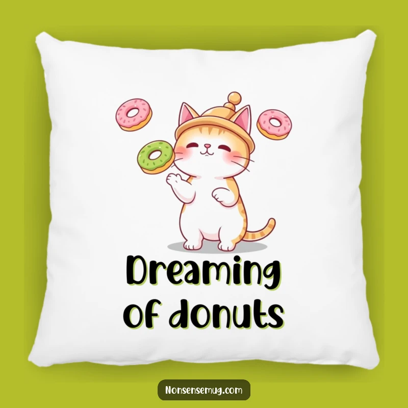 Funny Cat Juggling Donuts Pillow - Cozy & Amusing Comfort