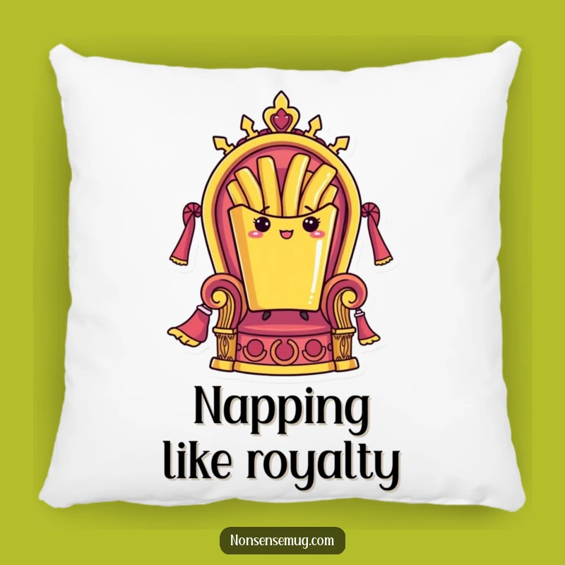 Funny French Fry Pillow: Royal Fry on Throne, Comfy Crown for Your Couch