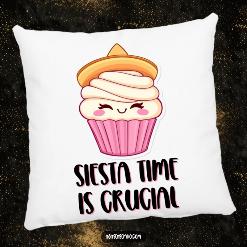 Funny Cupcake Sombrero Pillow: Winking cupcake in a sombrero, offering cozy comfort and fiesta humor.