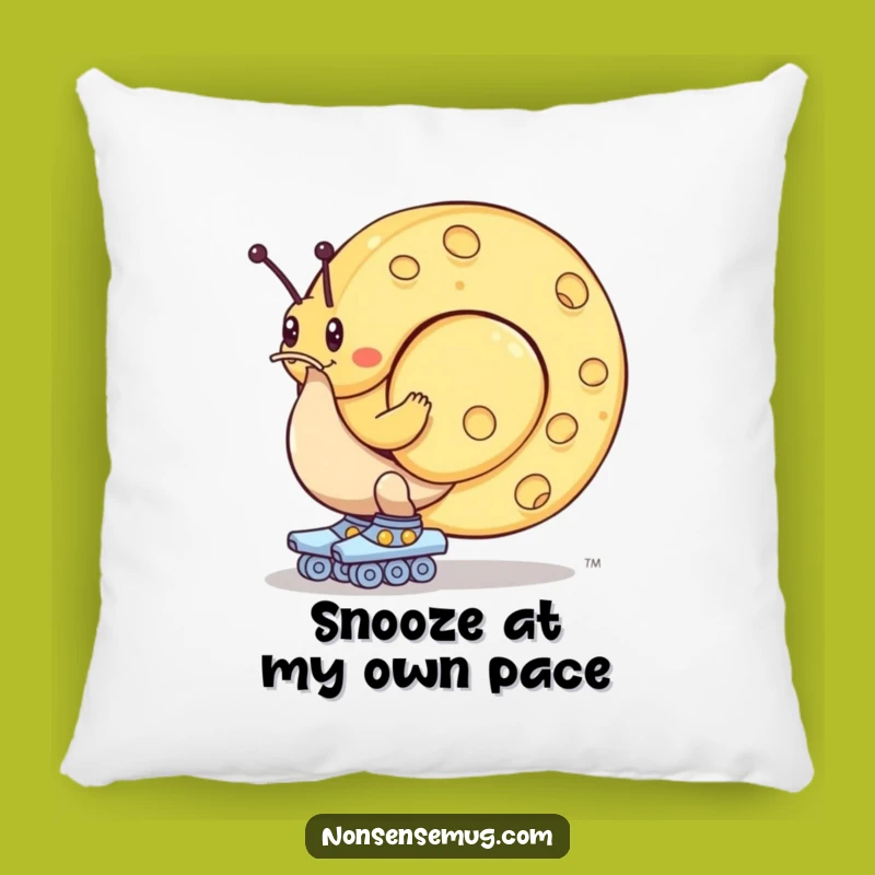 Funny Snail Cheese Pillow: Roller Skating Slowpoke with Giant Wheel, Comfy Humor Gift