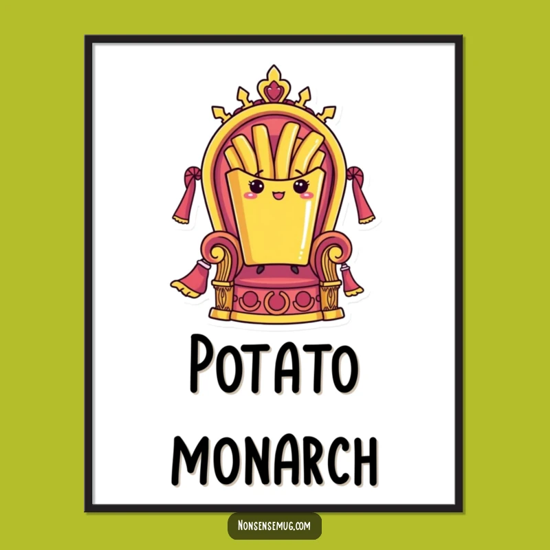 Funny French Fry Digital Art: Royal Fry on Throne, Instant Regal Decor
