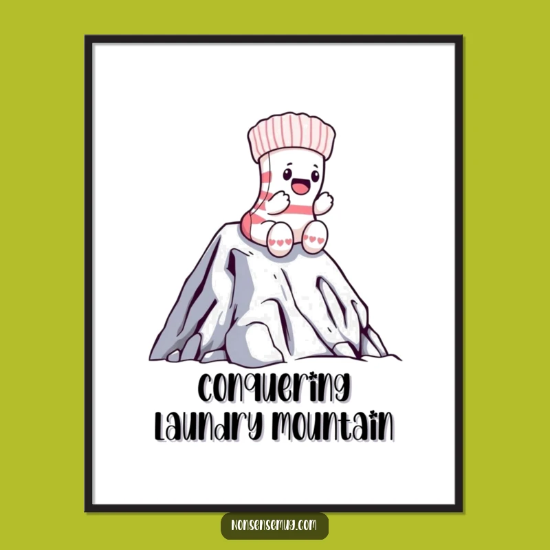 Funny Sock Laundry Mountain Digital Art: Brave Climb Print