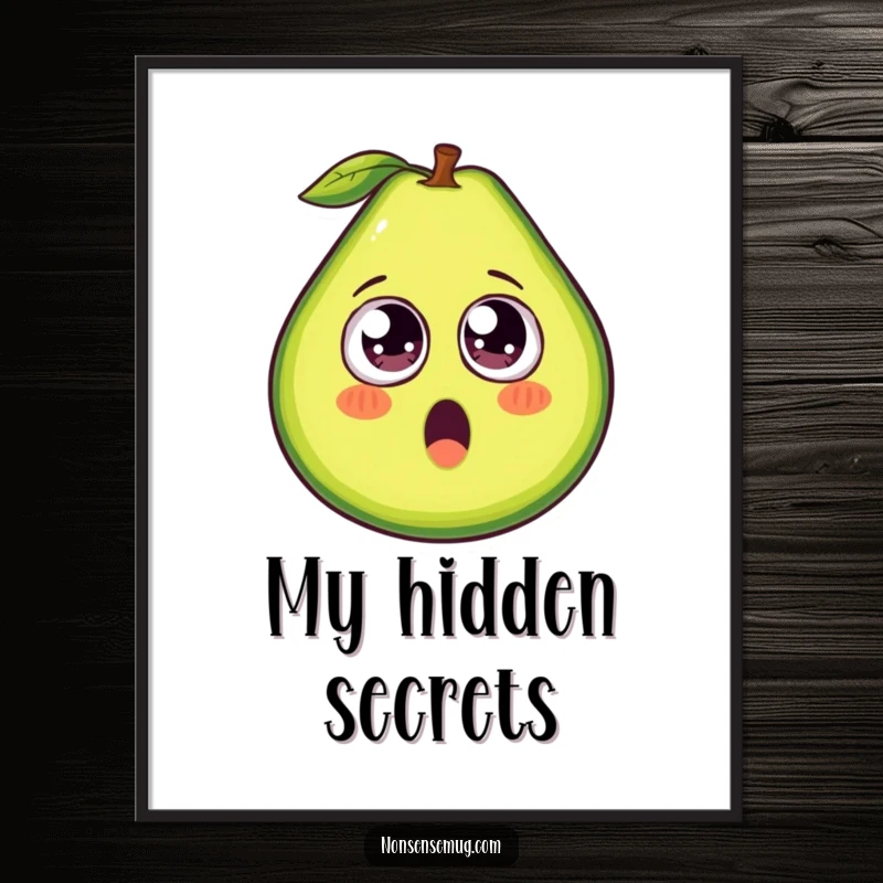 Funny avocado digital art, a printable featuring a surprised avocado with silly googly eyes, instant decor.