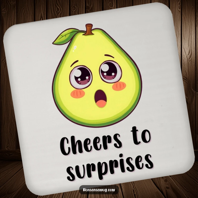 Funny avocado coaster, a quirky disc featuring an avocado with comical googly eyes, perfect for tables.