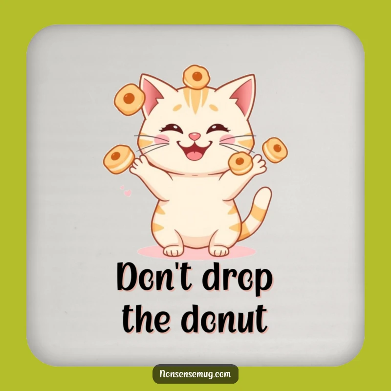 Funny Cat Juggling Pastries Coaster - Protect Surfaces with Feline Fun!
