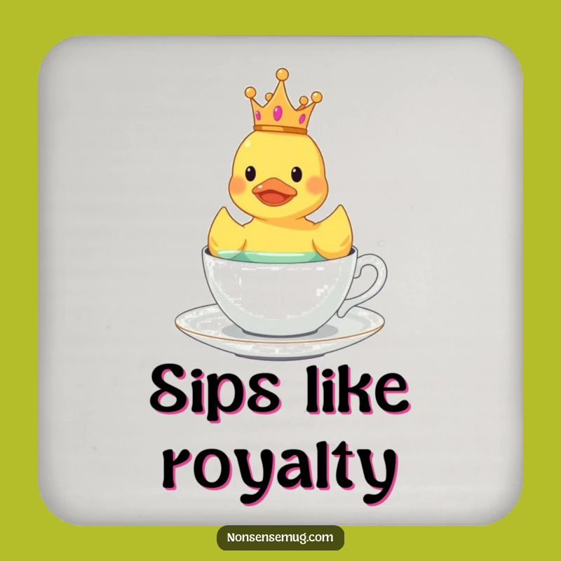 Funny Royal Duck Coaster: Crowned Floater Gift for Tea Lovers