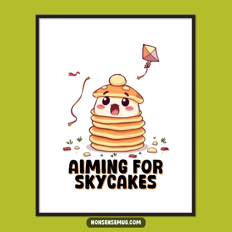 Funny Pancake Kite Flying Poster: Whimsical Wall Art for Your Kitchen