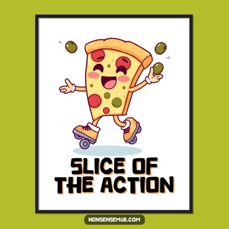 Funny Pizza Roller Skate Poster - Action-Packed Wall Art!