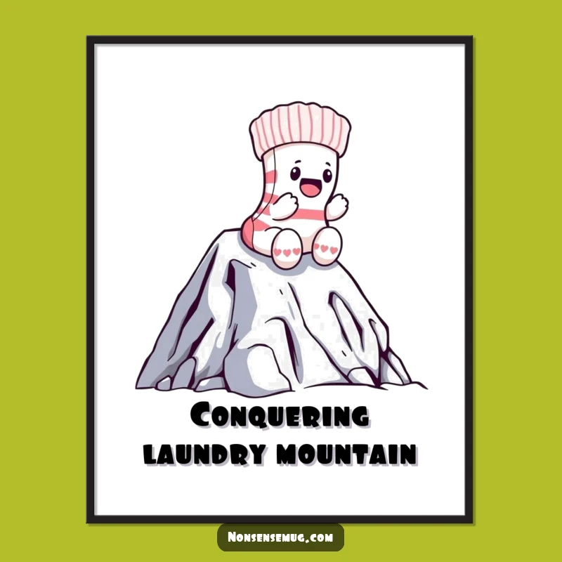 Funny Sock Laundry Mountain Poster: Brave Climber Art