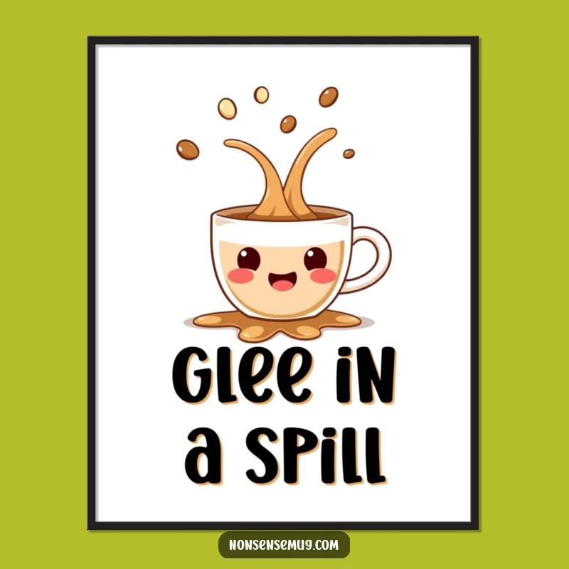 Funny Coffee Spill Poster: Joyful Character Morning Wall Art
