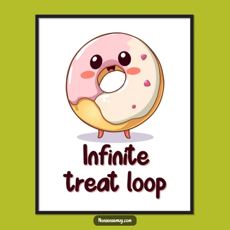 Funny Donut Stealing Bite Poster - Whimsical Wall Art for Kitchens and Cafes