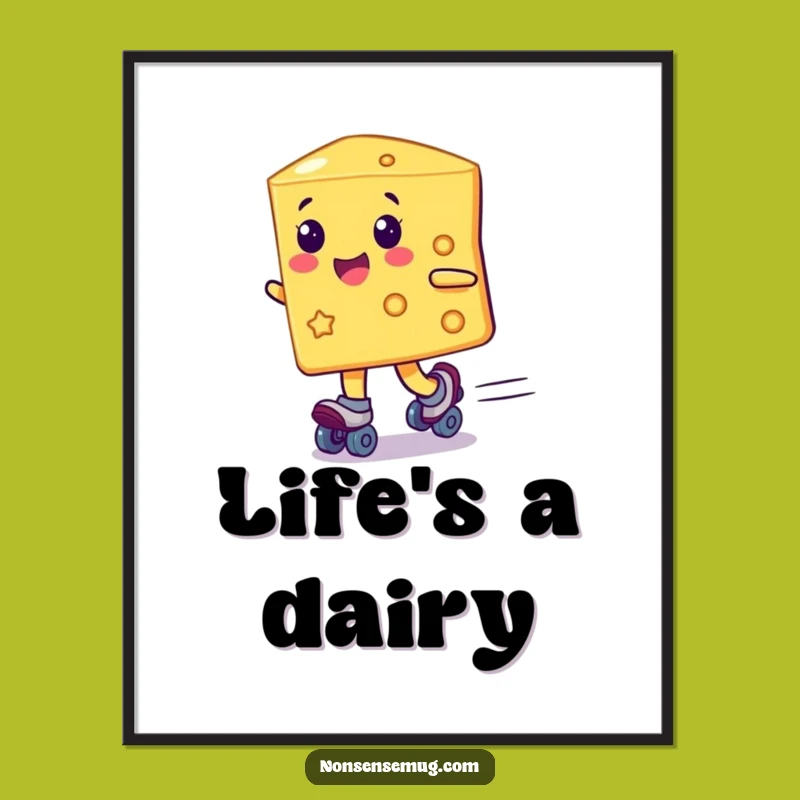 Funny Cheese Roller Skates Poster: Hilarious Wall Art for Kitchens and Fun Spaces