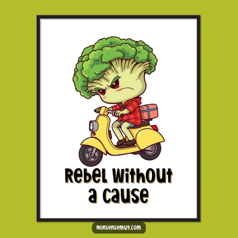 Funny Grumpy Broccoli Art Print - Hilarious Veggie Scooter Decor