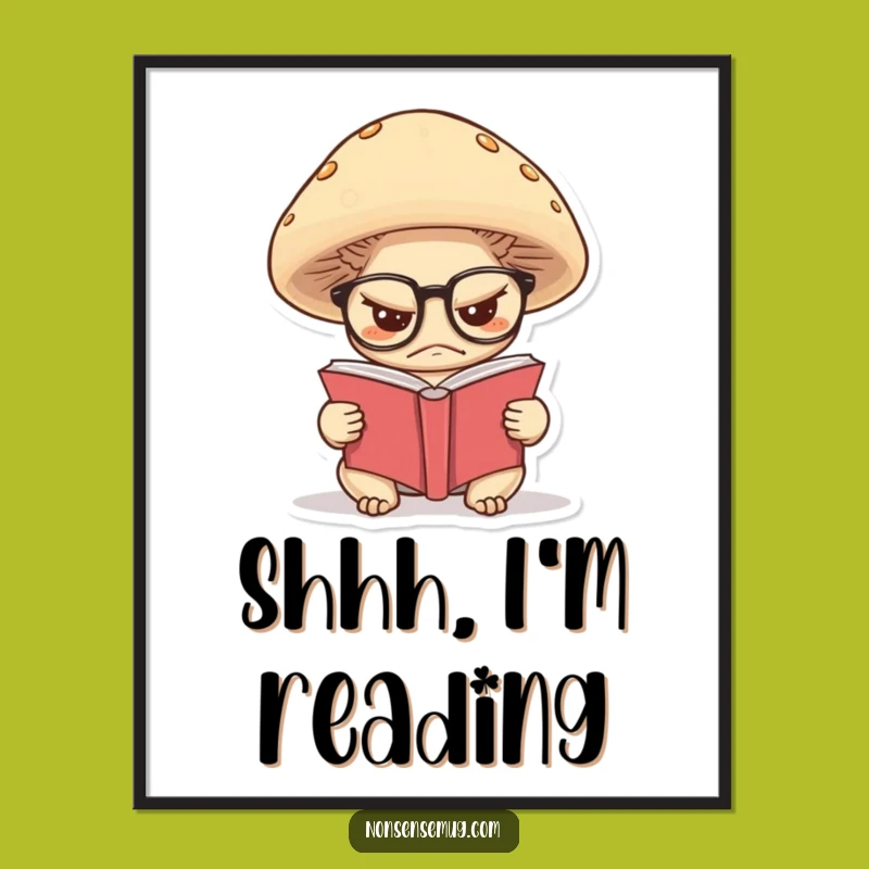 Funny Grumpy Mushroom Poster: Wise Reader with Glasses - Vibrant Funny Wall Art Gift