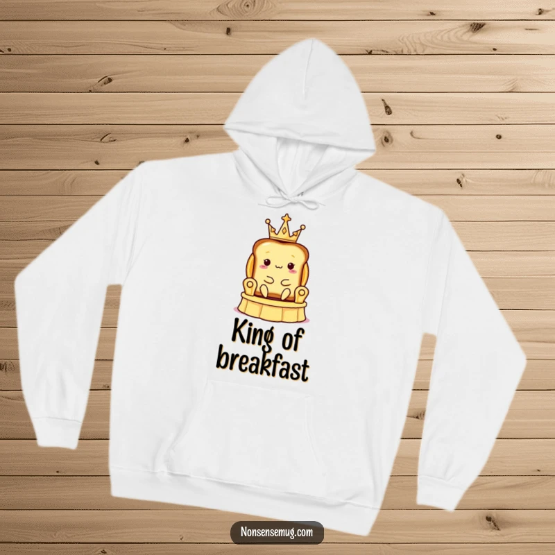 Funny hoodie depicting a slice of toast adorned with a tiny crown, perched regally on a banana peel throne.