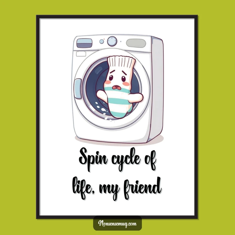Free Printable Wall Art: Confused Sock Escaping Washer - Funny Downloadable Decor