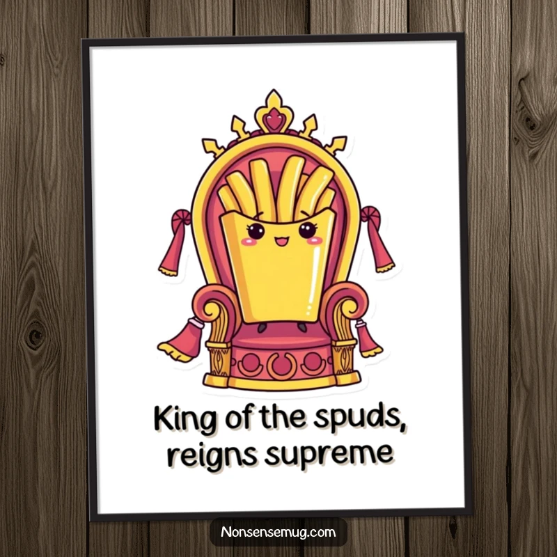 Funny Free Printable Wall Art: A single french fry proudly seated on a throne, exuding snack royalty.