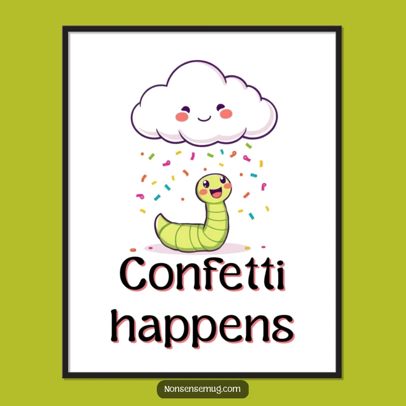 Funny Free Printable Wall Art: Confetti Cloud & Worm, Hilarious Downloadable Home Decor Gift