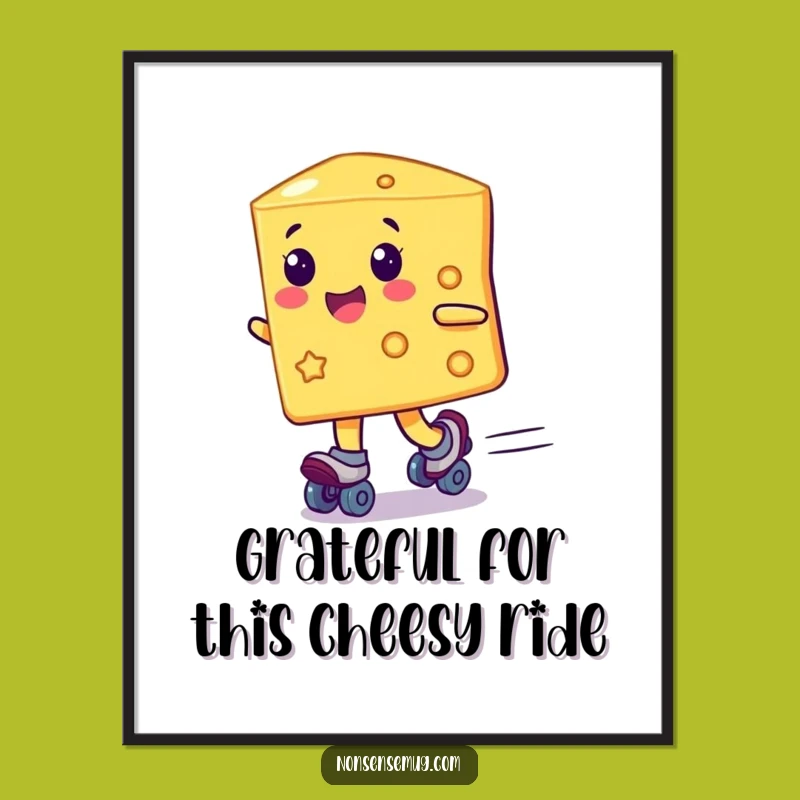 Funny Free Printable Wall Art: Roller Skating Cheese Speeds Past - Quirky Downloadable Decor!