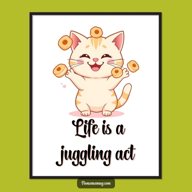 Free Printable Juggling Cat Art - Hilarious Downloadable Wall Decor & Cat Lover Gift