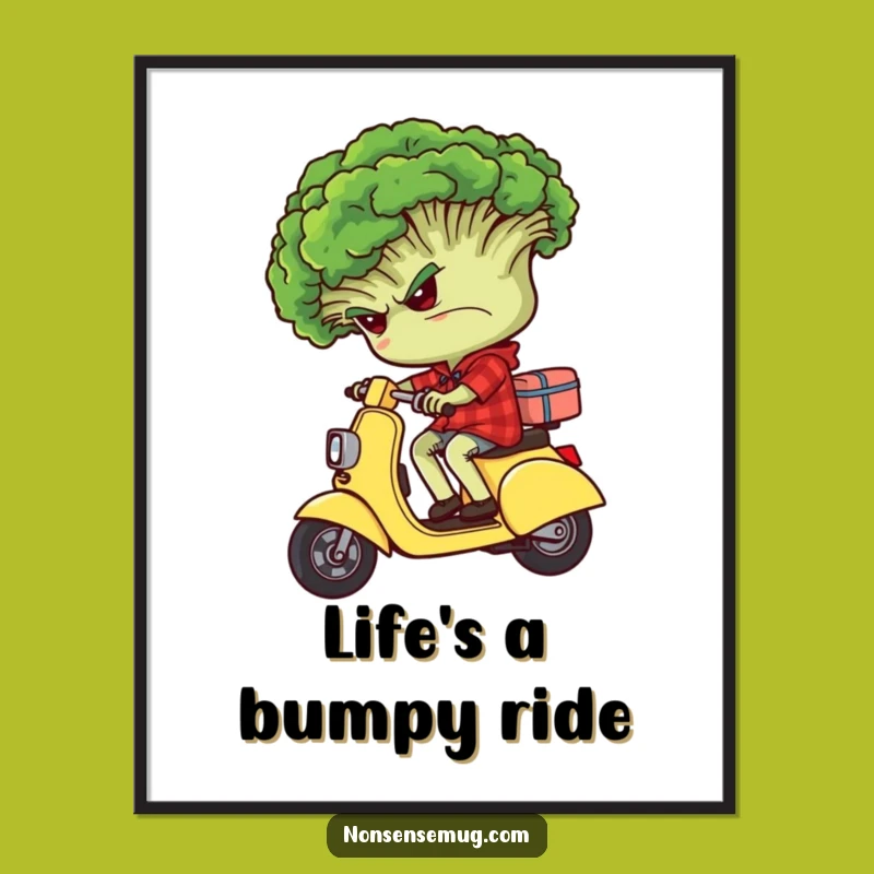 Funny Free Printable Wall Art: Grumpy Broccoli Scooter, Hilarious Downloadable Home Decor Gift