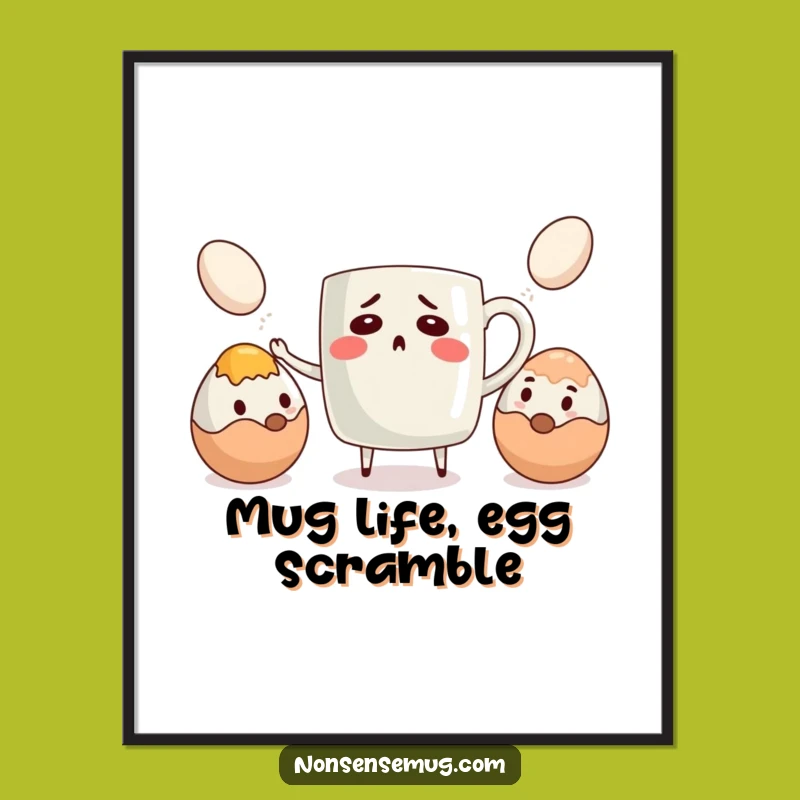 Free Printable Coffee Mug Wall Art: Funny Juggling Breakfast Downloadable Decor