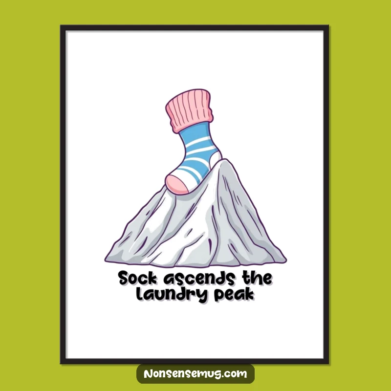 Funny Free Printable Wall Art: Brave Sock Climbing Laundry, Downloadable Decor
