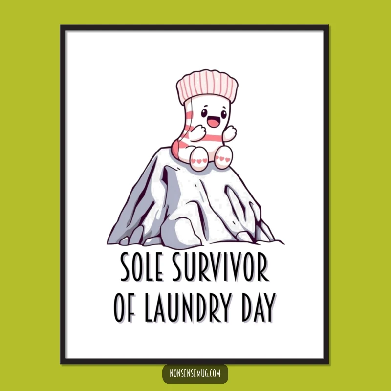 Free Printable Funny Sock Wall Art: Laundry Mountain Climb Downloadable Decor