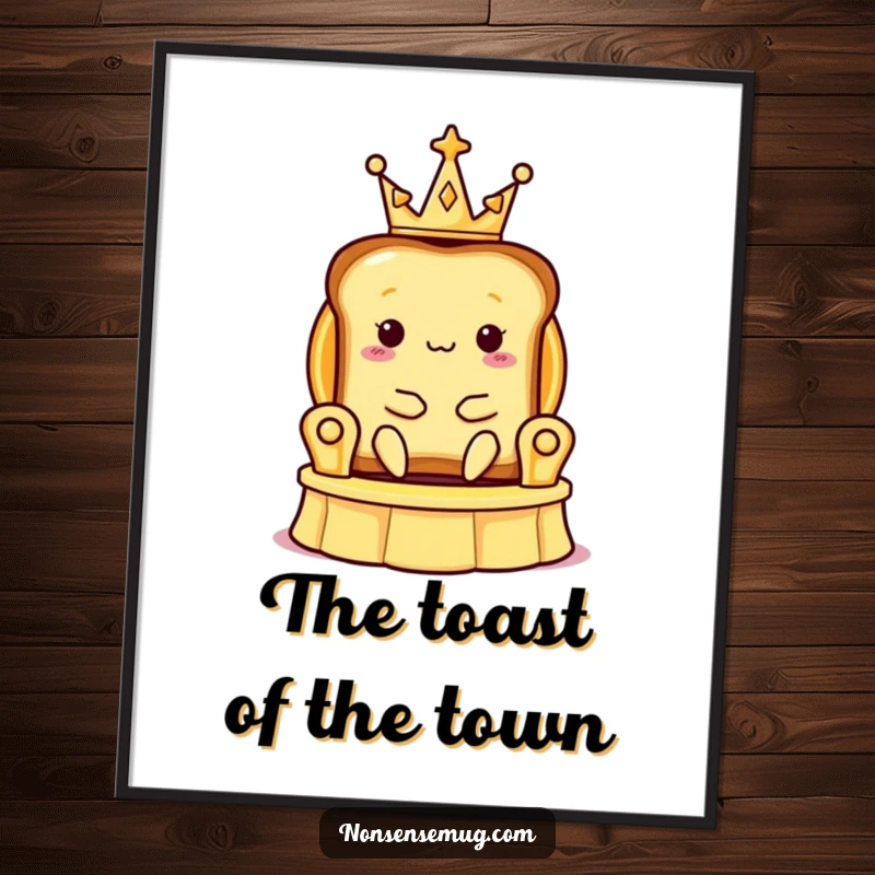 Funny Free Printable Wall Art: A slice of toast wearing a tiny crown, sitting majestically on a banana peel throne.