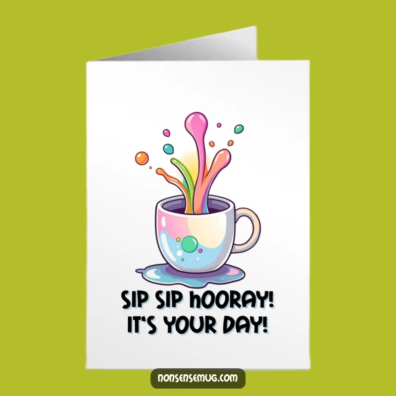 Free Printable Birthday Card: Rainbow Coffee Spill Humor Downloadable Gift