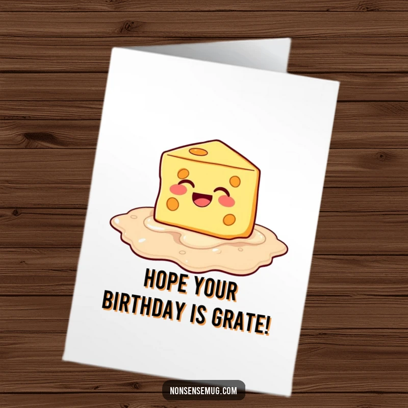Funny Free Printable Birthday Card: Cheese melting into laughter, wishing a hilarious birthday.