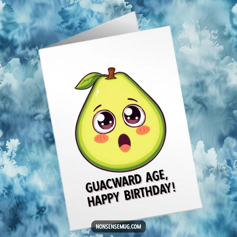 Funny Free Printable Avocado Birthday Card: A surprised avocado splitting open, revealing silly googly eyes, a delightful edible surprise.