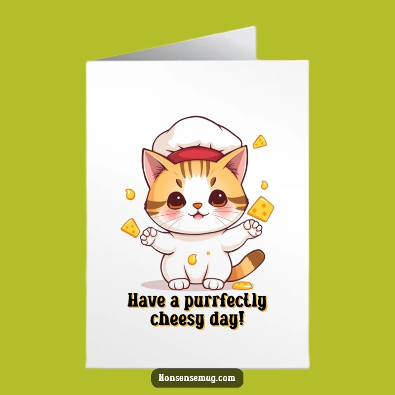 Free Printable Birthday Card Cat Chef Cheese Juggling Funny Downloadable Gift