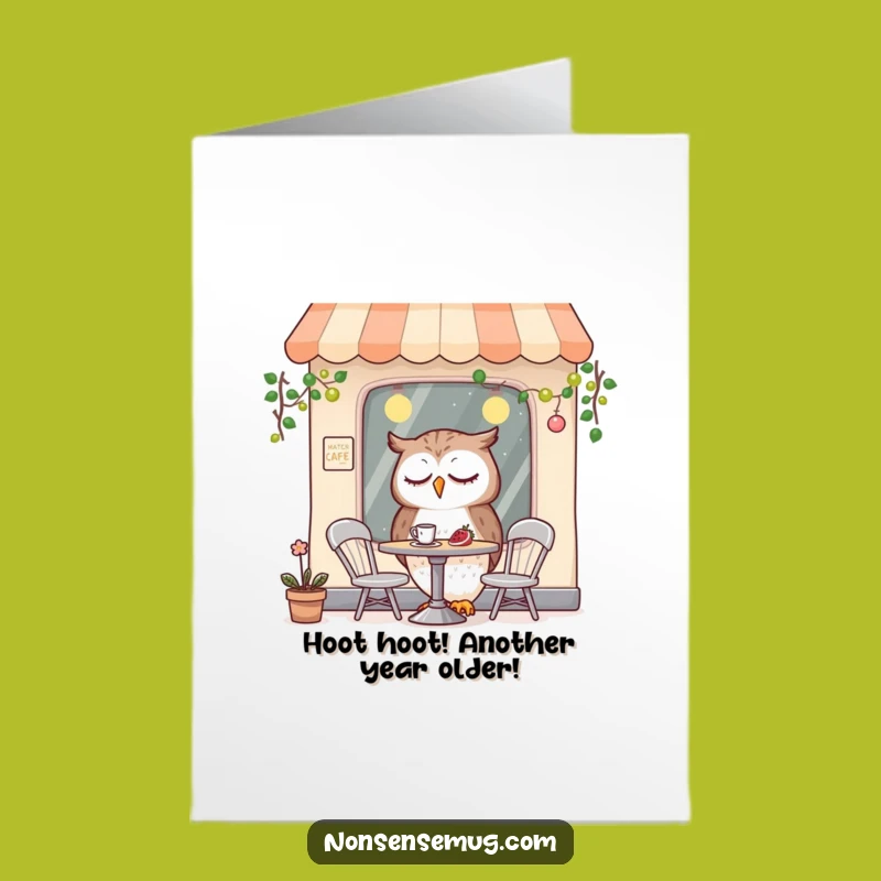 Free Printable Owl Cafe Birthday Card: Funny Downloadable Gift for Night Owls