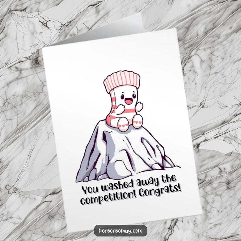 Funny Free Printable Congratulations Card: A brave sock conquers Mount Laundry, celebrating their amazing achievement.