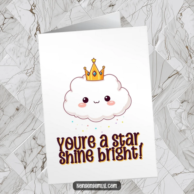 Funny Free Printable Congratulations Card: A crowned cloud showering glitter to celebrate major success.