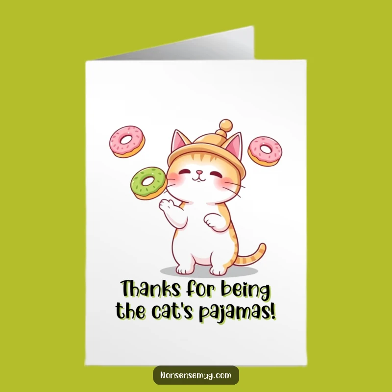 Free Printable Thank You Card: Cat's Donut Juggling Gratitude Download