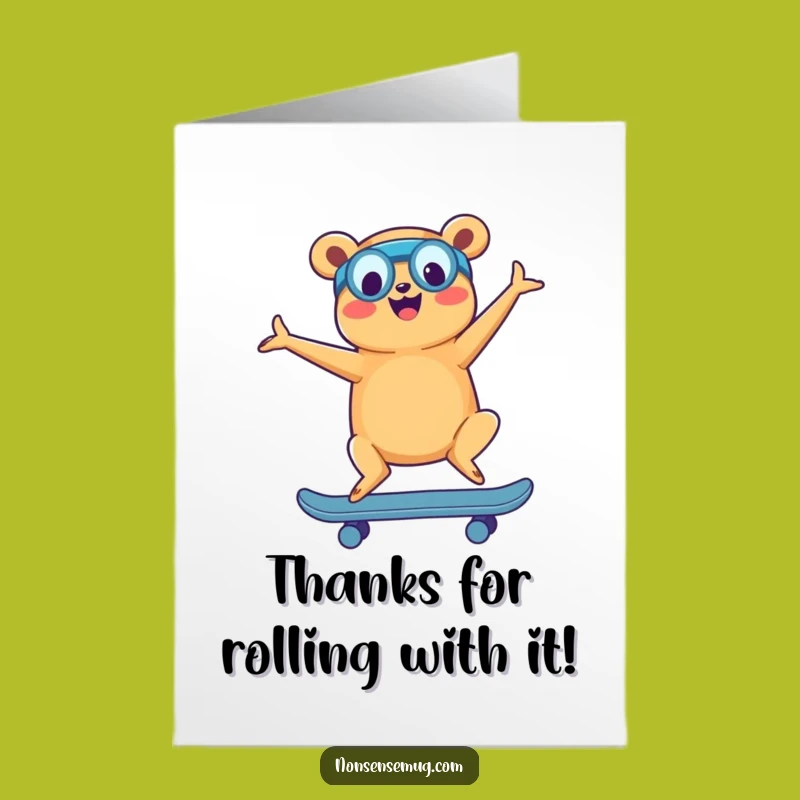 Free Printable Thank You Card: Funny Hot Dog Yoga Skater - Downloadable Gratitude Gift