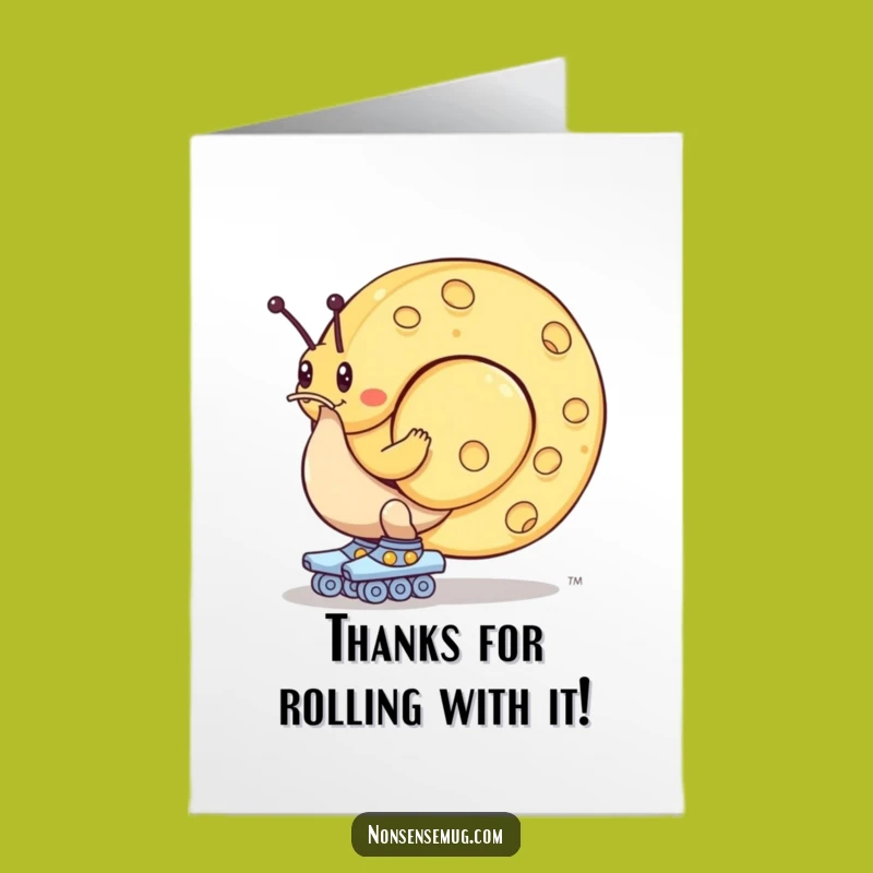 Free Printable Thank You Card: Snail Roller Skating with Cheese Funny Downloadable Gift