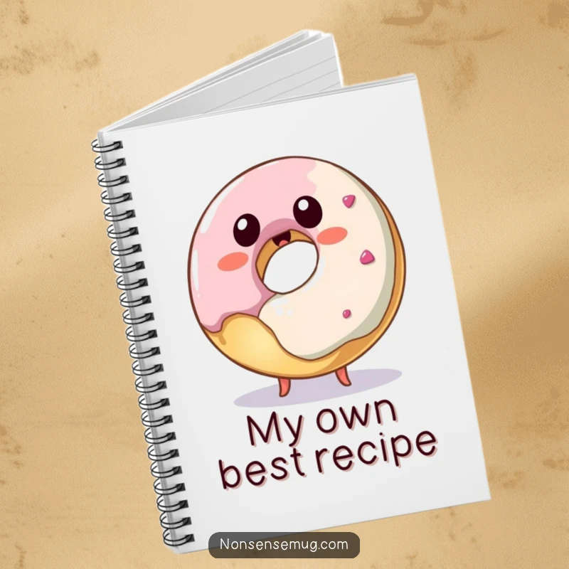 Funny donut notebook, a playful journal with a donut trying to eat itself, ideal for notes.